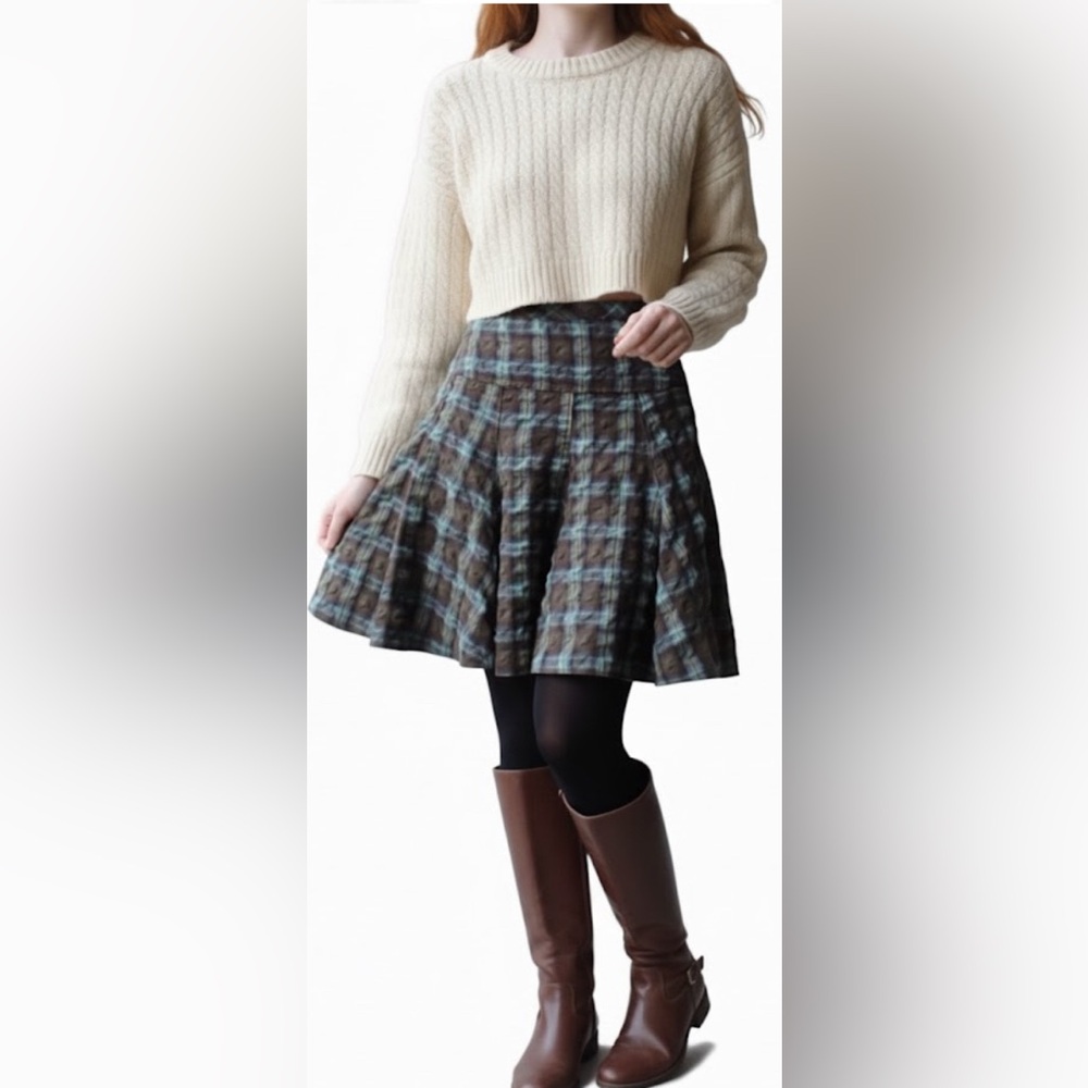 NEXT plaid print mini skirt size 12- waist 15”